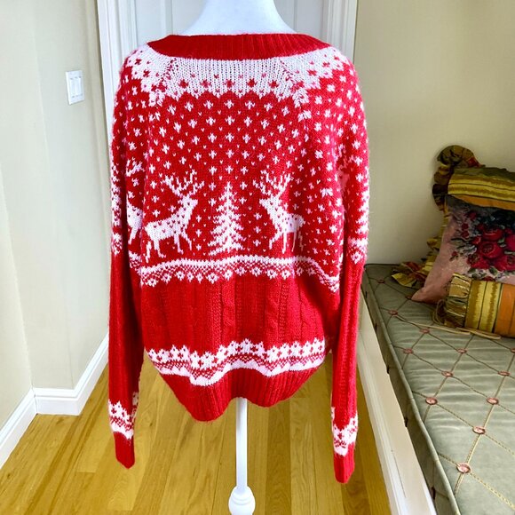 Old Navy Sweater Cardigan Holiday Red White Reindeer Fair Isle 2023 (XL) - Picture 3 of 8